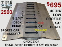 TireShark brand Traffic Spikes by TrafficSpikesUSA.com / Monsoon Mfg. LLC. One-way access control systems for road traffic, retractable tire poppers, Tiger Teeth, Cobra, Enforcer motorized spike strips for in-ground & surface installation, directional treadle systems for in-bound and out-bound pneumatic tires. Discount: apartment complex, shopping center, mall, airport, military base, factory and business to protect parking lot, employee, security, public access, commercial property. Contractors welcome.